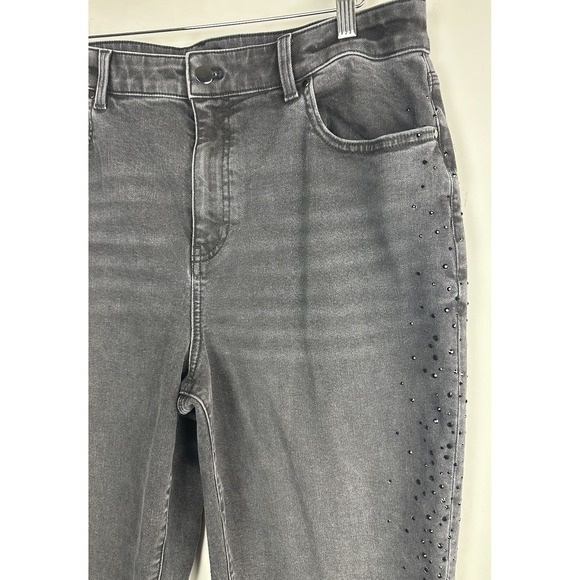 Talbots Embellished High Waist Relaxed Jeans Black Rhinestone Crystal Size 14 - Picture 6 of 16
